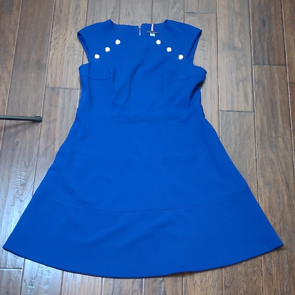 Tommy Hilfiger Cobalt Blue Fit-and-Flare Dress with Cap Sleeves size 14